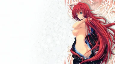 Redhead topless anime character viewed from the side on a white background