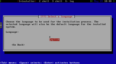 [Installation du Hurd : choix langue]
