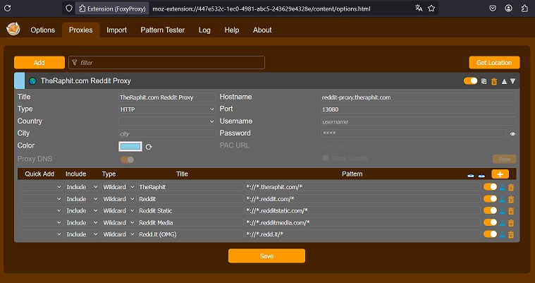 [FoxyProxy TheRaphit.com's configuration]