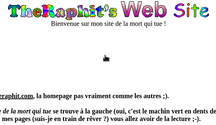 [Page d'accueil TheRaphit.com montrant l'emplacement du lien caché]