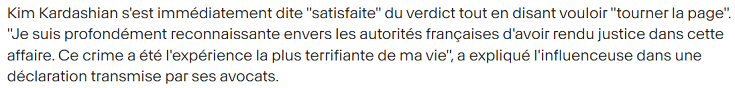 [Kim Kardashian se déclarant satisfaite du verdict]