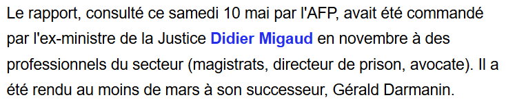 [Le rapport commandé par le ministre de la Justice le recommandant