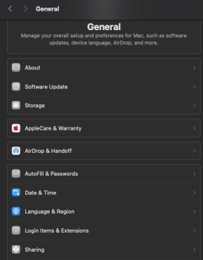 [La rubrique 'General' des paramètres suytème]