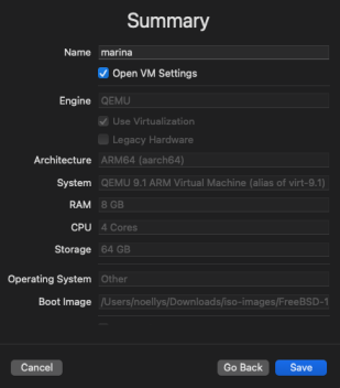 [Résumé de la configuration de la VM]