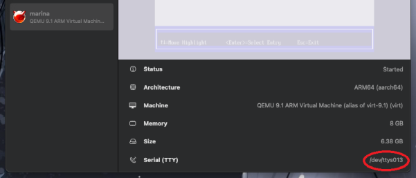 [Affichage du terminal associé à une VM]