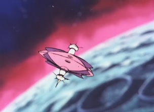 [Capture épisode 06 : La soucoupe d'Hydargos décollant de la Lune]