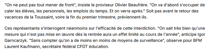 [Interdiction du téléphone au lycée compromise]