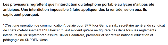 [Avis des proviseurs sur l'interdiction du téléphone]